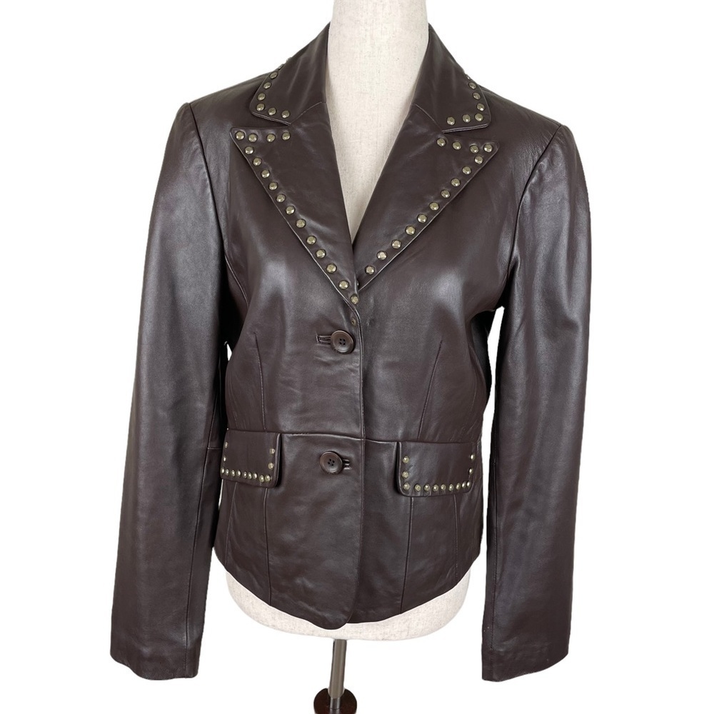 Willi Smith Lamb Leather Brown Studded Jacket